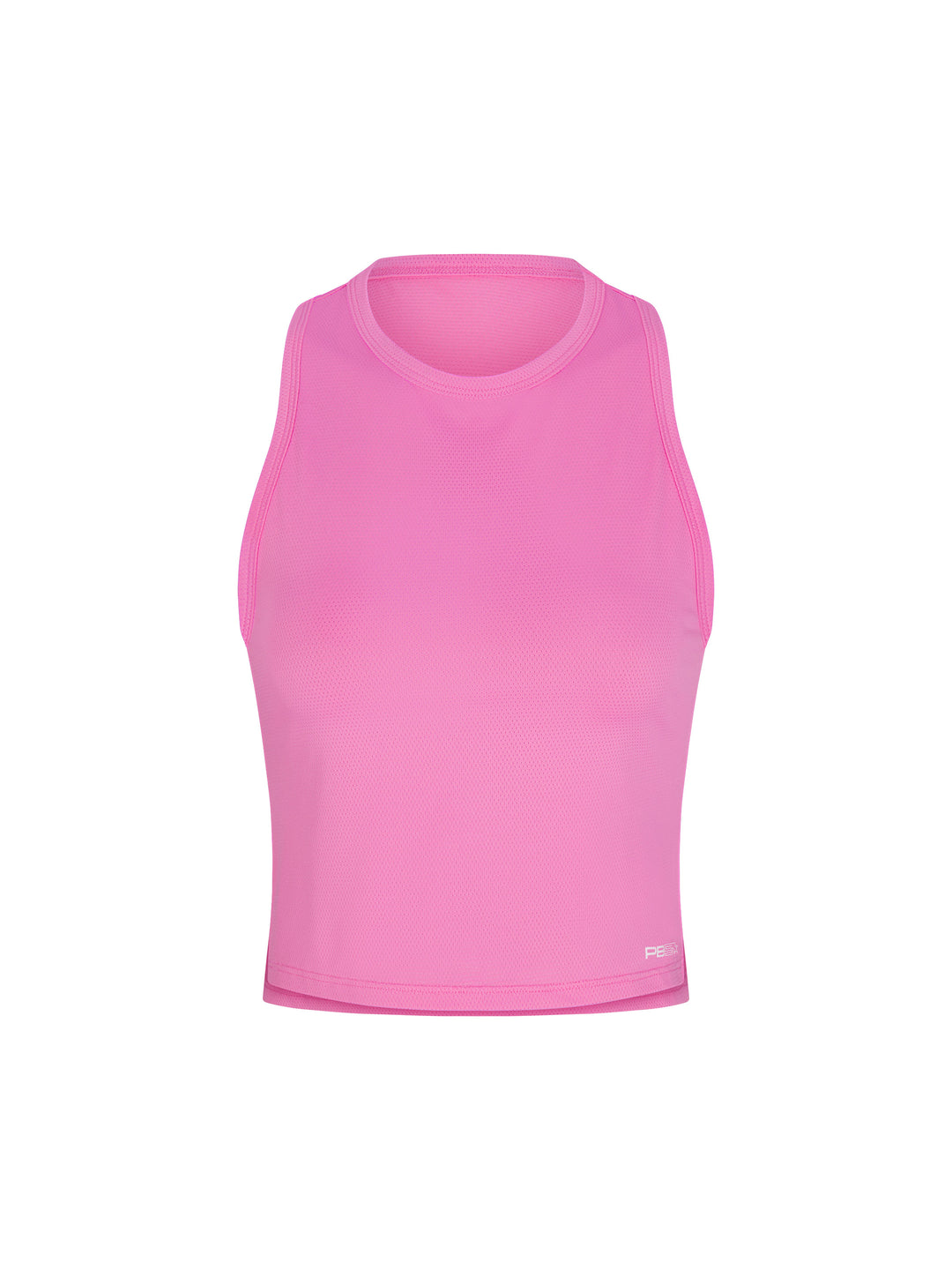 Pink PB5star cropped racer back tank featuring a high-neck design and breathable fabric. A stylish and functional activewear piece designed for maximum comfort and performance on and off the pickleball court.