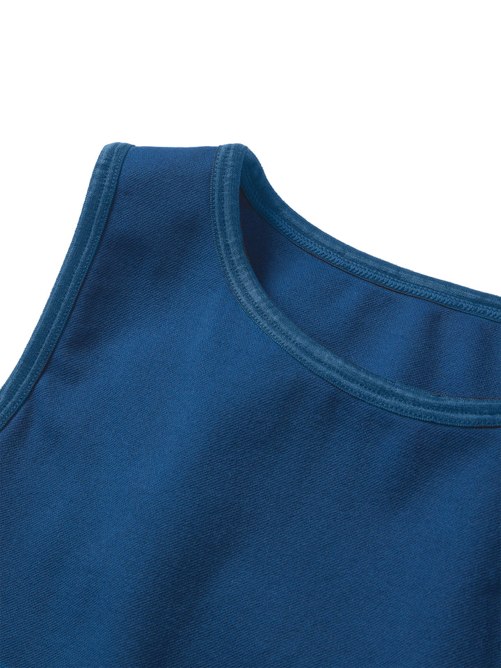 Close-up of PB5star's astral blue Compression Knit Sports Bra detailing the high-quality fabric and durable stitching, ideal for pickleball players seeking both comfort and style.