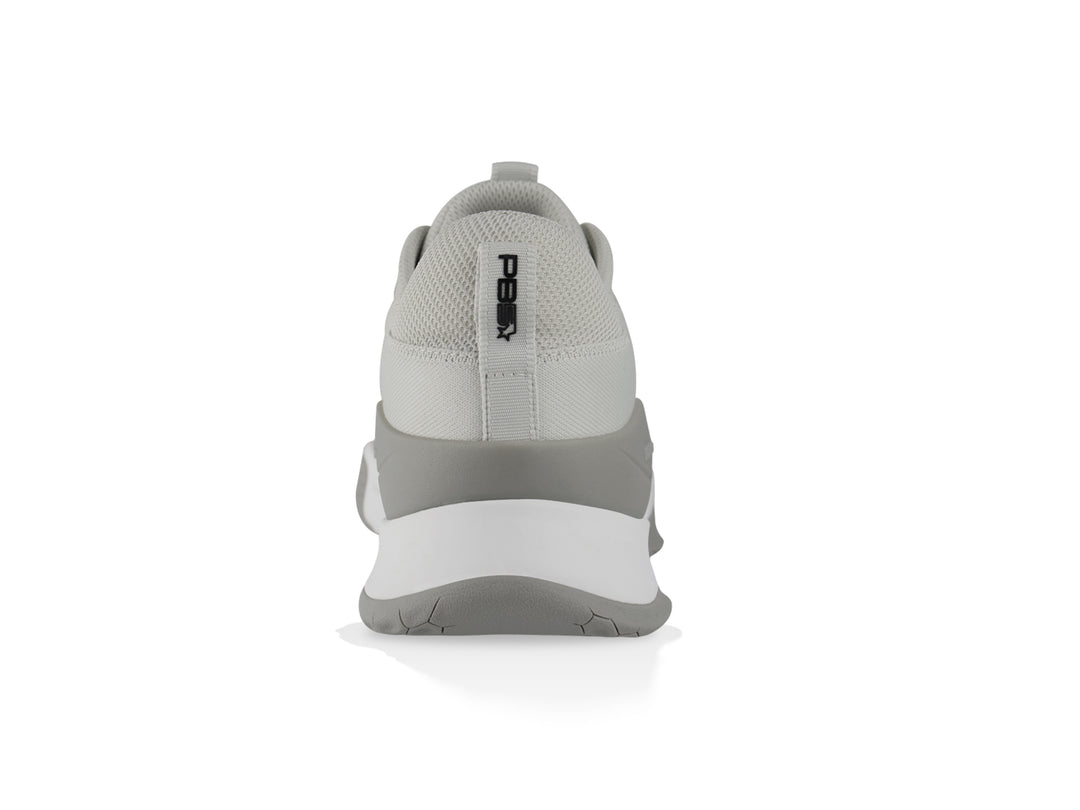 Rear view of light grey PB5star Court2 sneaker showcasing a breathable mesh upper, durable toe cap, and modern design. 