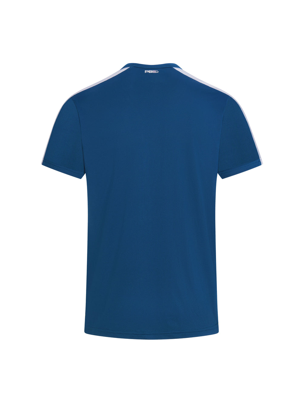 Men's Core Vented Tee back view in astral blue. Small logo printed on upper back just below crew neck seam.