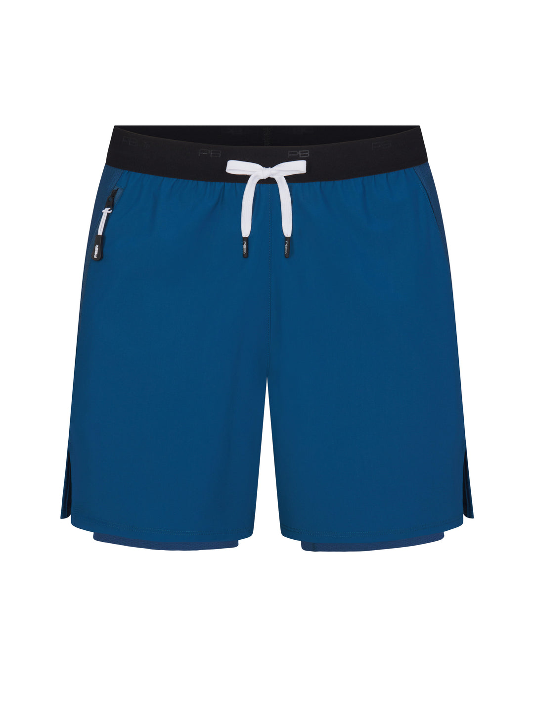 Men's Signature Court Short in astral blue with black waistband with white drawstring.