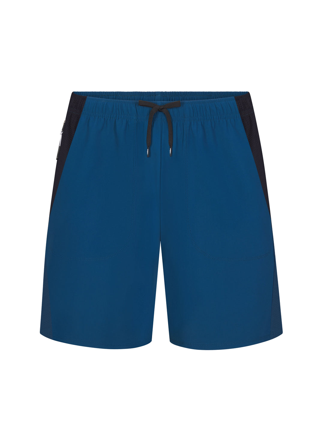 Men's Vented Court Short front view in astral blue with black draw string.