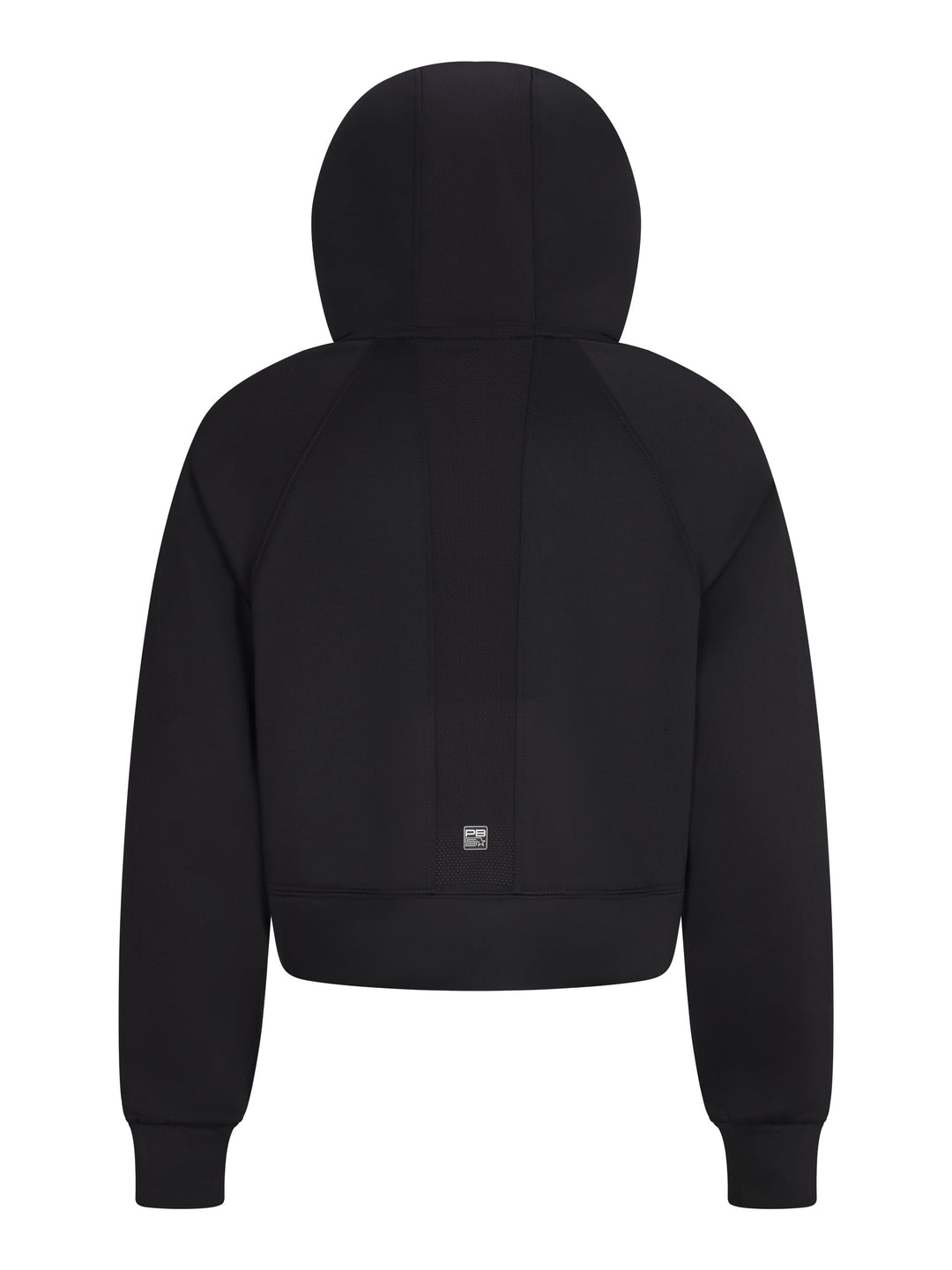 Women's Cropped Performance Hoodie back view in Black.