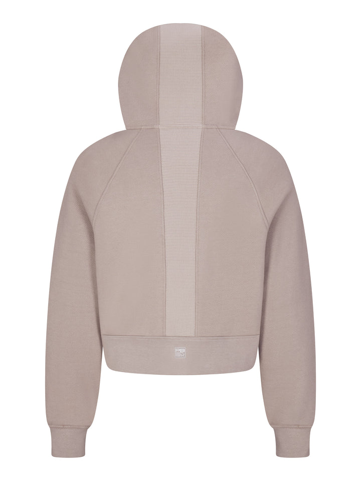 Women'a Luxe Cropped Lounge Hoodie back view in soft clay.