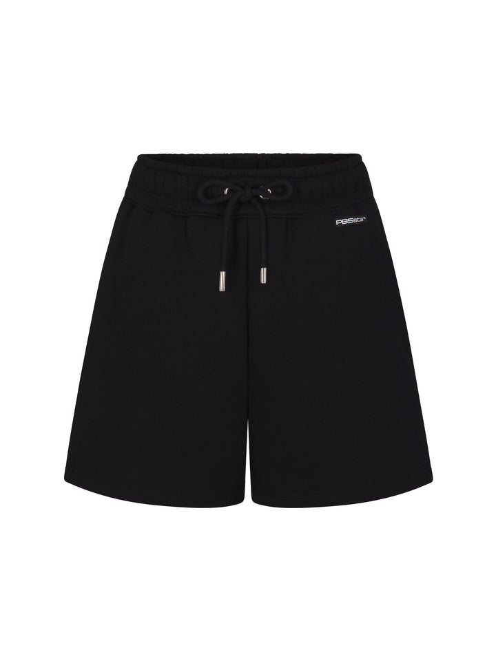 Women's Luxe Lounge Short front view in black.