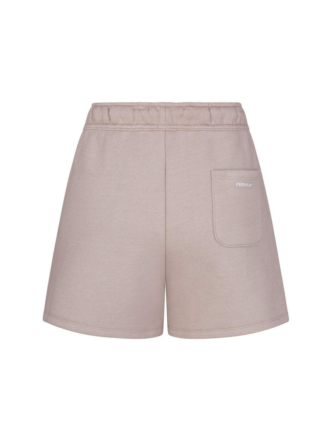 Women's Luxe Lounge Short back view in soft clay. Pocket on right leg with small logo at the top of the pocket.