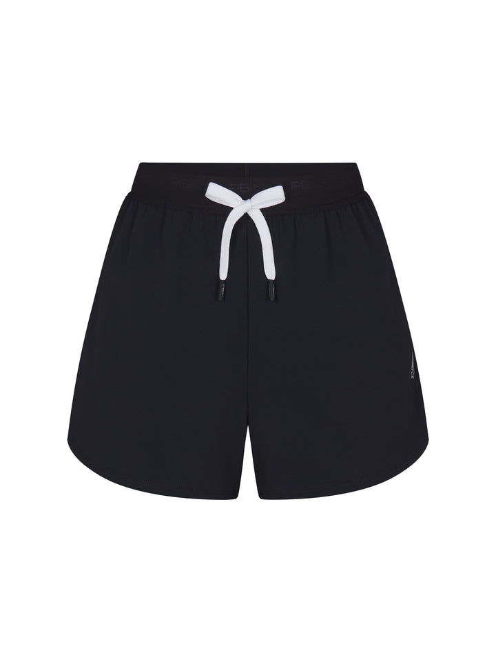 Women's Signature Court Short in black with white drawstring.