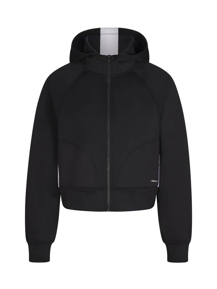 Women's Cropped Performance Hoodie front view in Black and White.