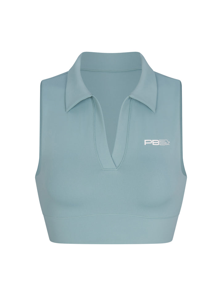 PB5star arctic blue Collar Bra Tank Top, featuring a V-neck collar and moisture-wicking fabric for activewear.