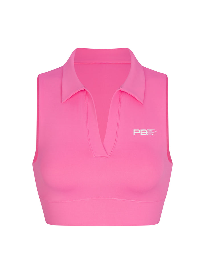 PB5star pink Collar Bra Tank Top, featuring a V-neck collar and moisture-wicking fabric.