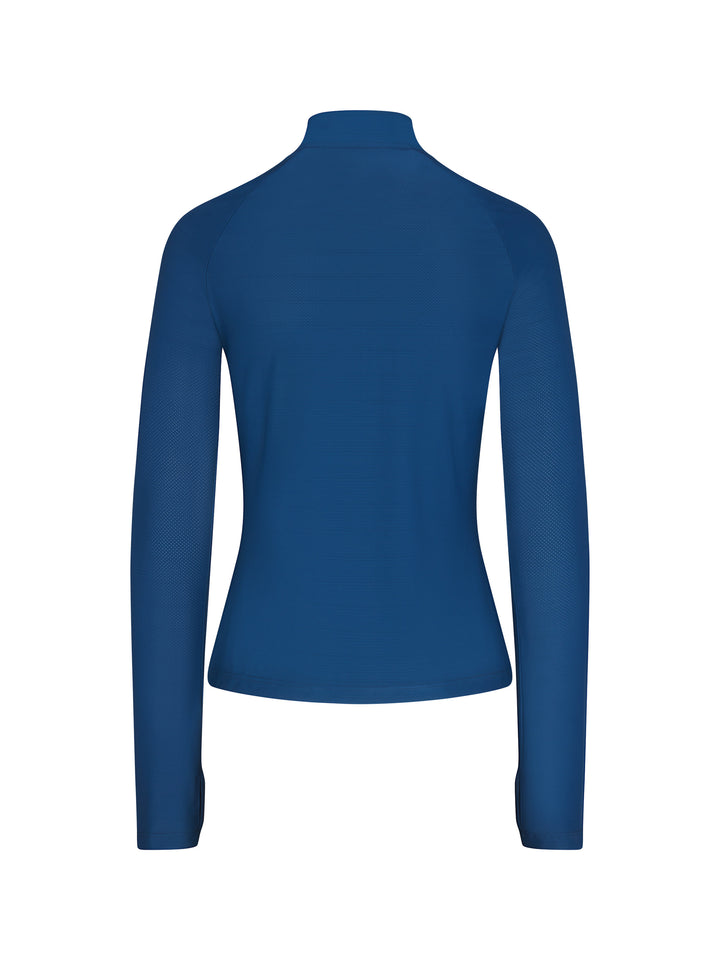 Back view of women's astral blue Long Sleeve Layering Tee made from quick-dry moisture-wicking fabric, designed for comfort and performance.